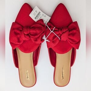 J. Crew Factory Pointed Toe bow mule flats Red Satin Size 9.5 Women's